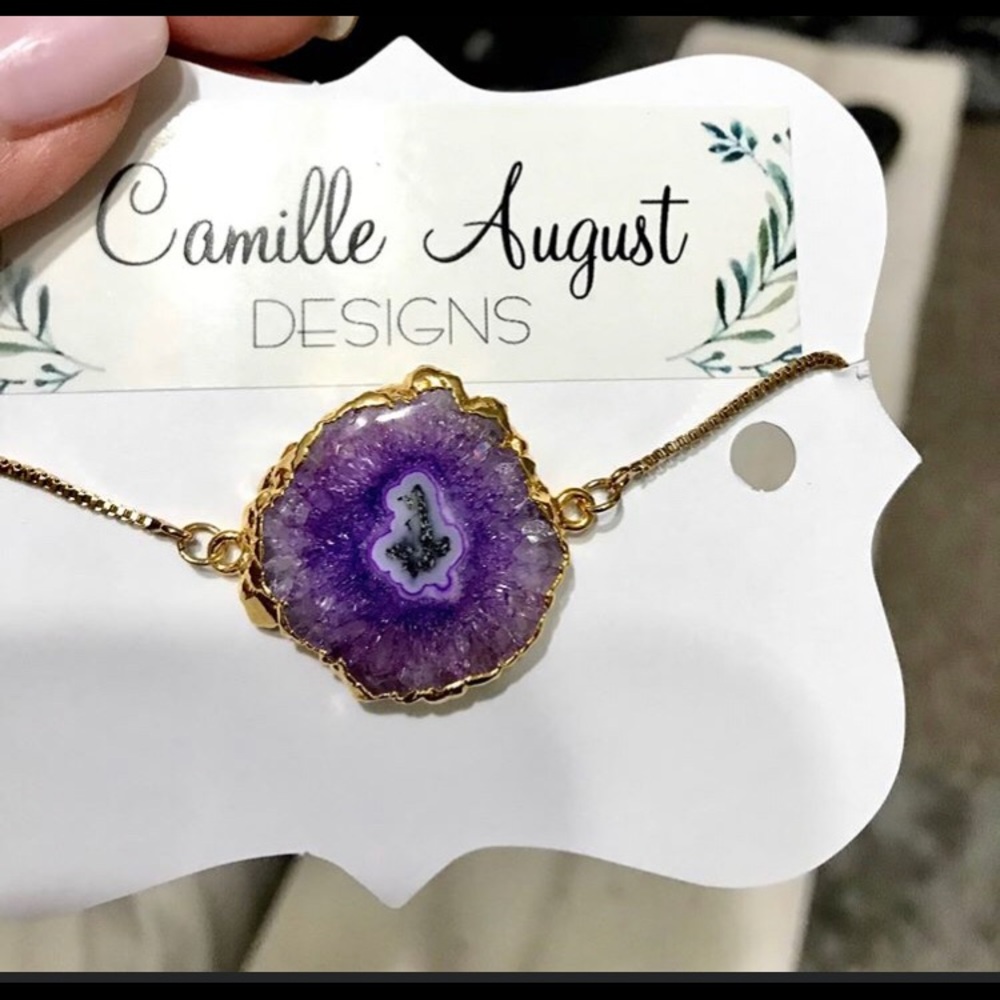 Purple Agate stone gold slider bracelet